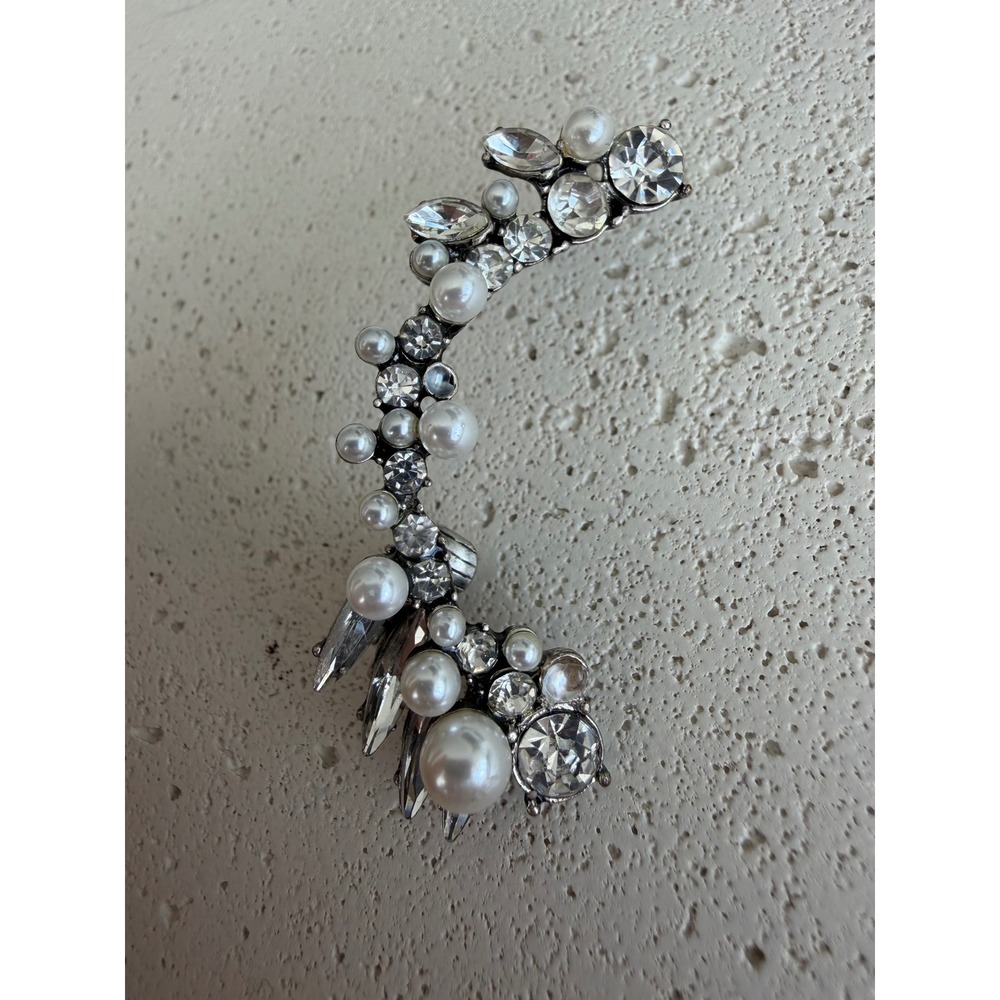 Silver Tone‎ Faux Pearl and Crystal Branch Ear Crawler Cuff Statement Earring